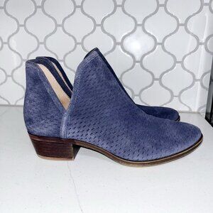 Lucky Brand Navy Blue Suede Slip On Chelsea Booties Heels Shoes - Women's 7.5